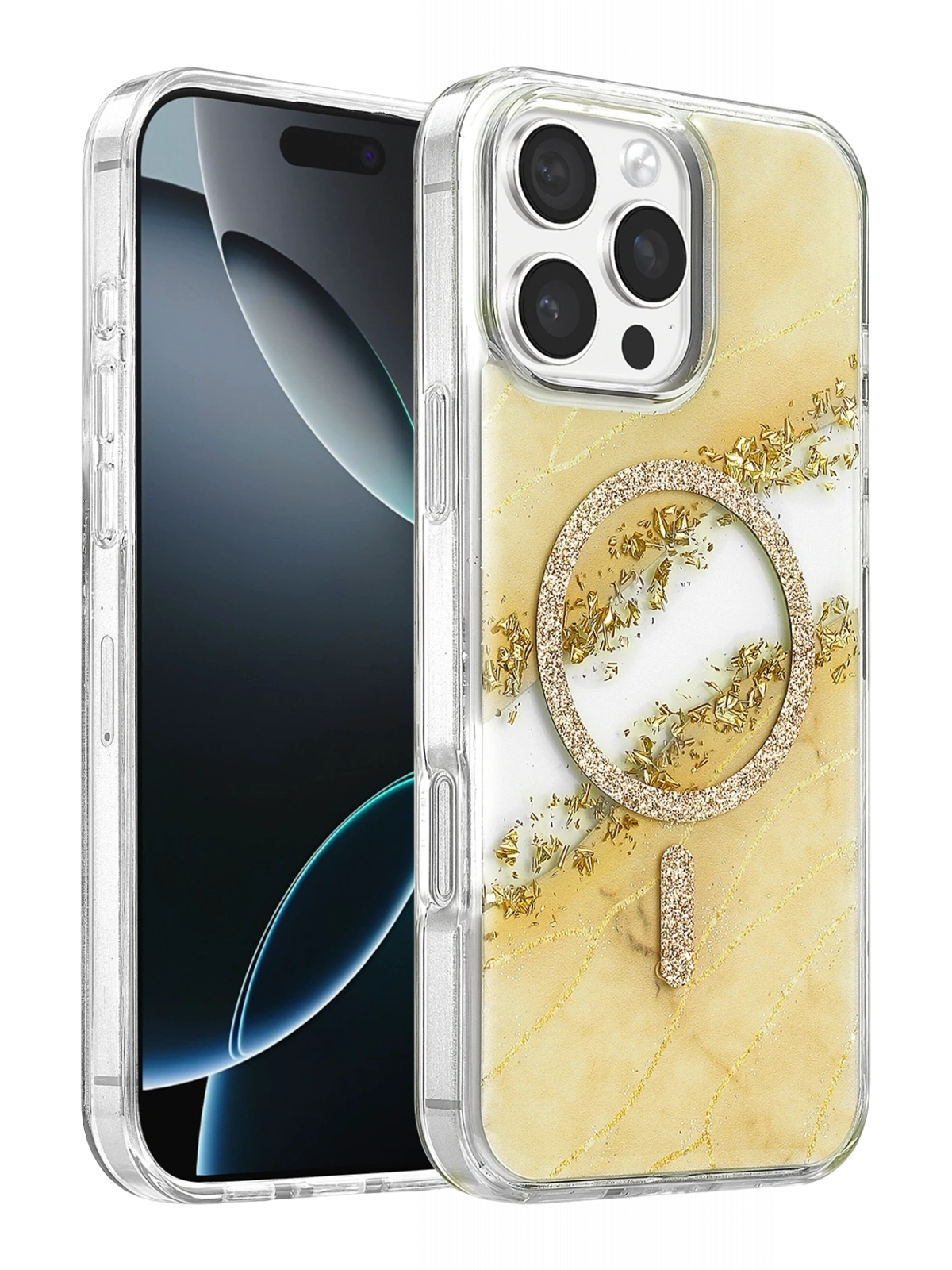 Onegif Apple iPhone 16 Pro Max Lotus Simli Magsafe Kapak - Gümüş