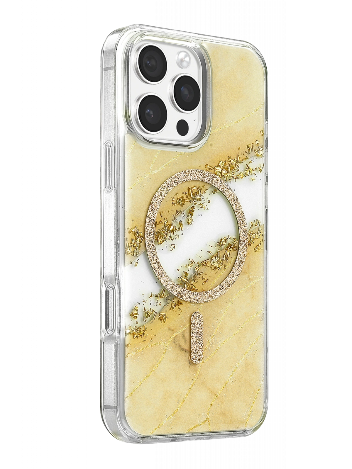 Onegif Apple iPhone 16 Pro Max Lotus Simli Magsafe Kapak - Gümüş
