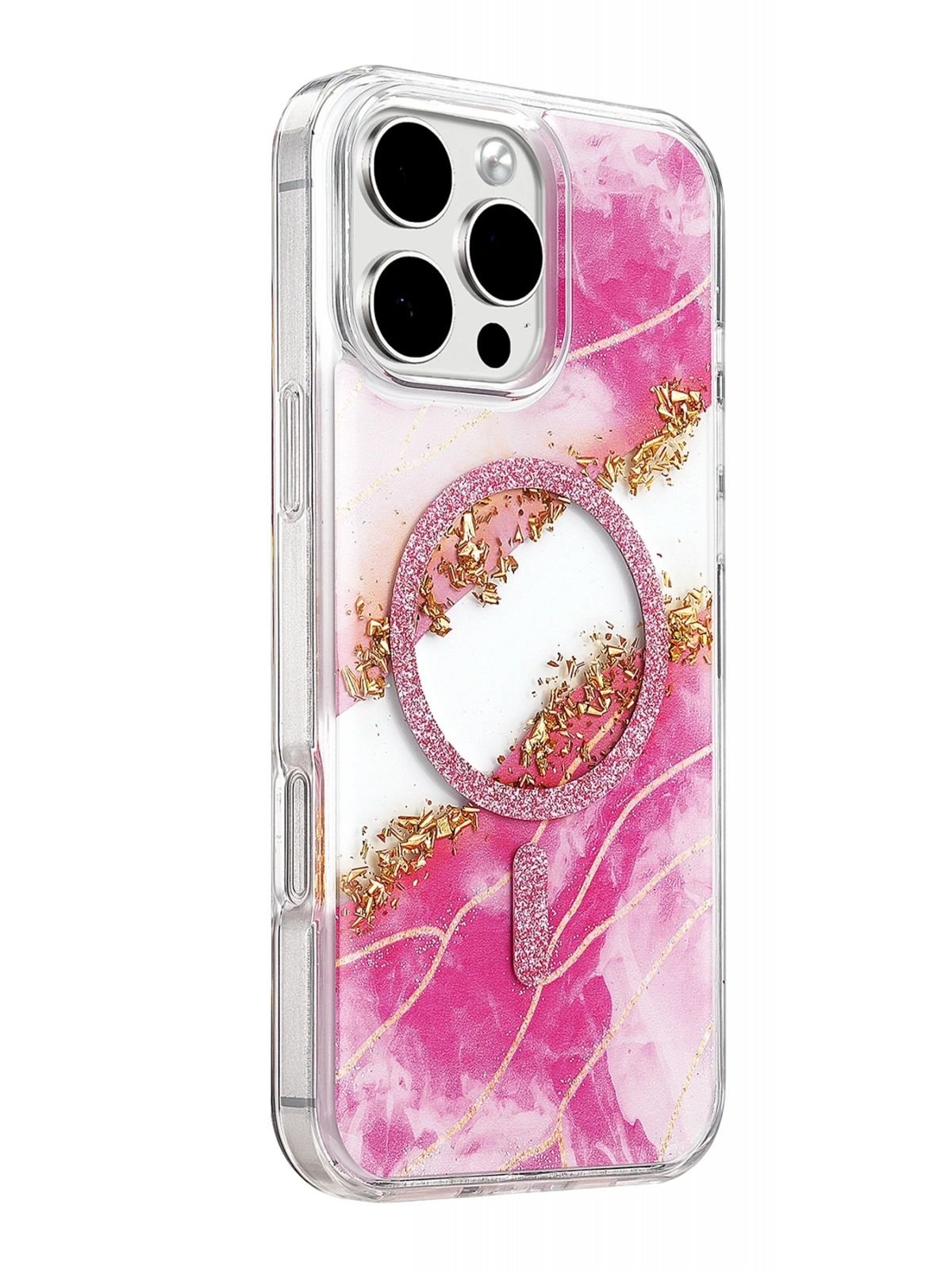 Onegif Apple iPhone 16 Pro Max Lotus Simli Magsafe Kapak - Pembe