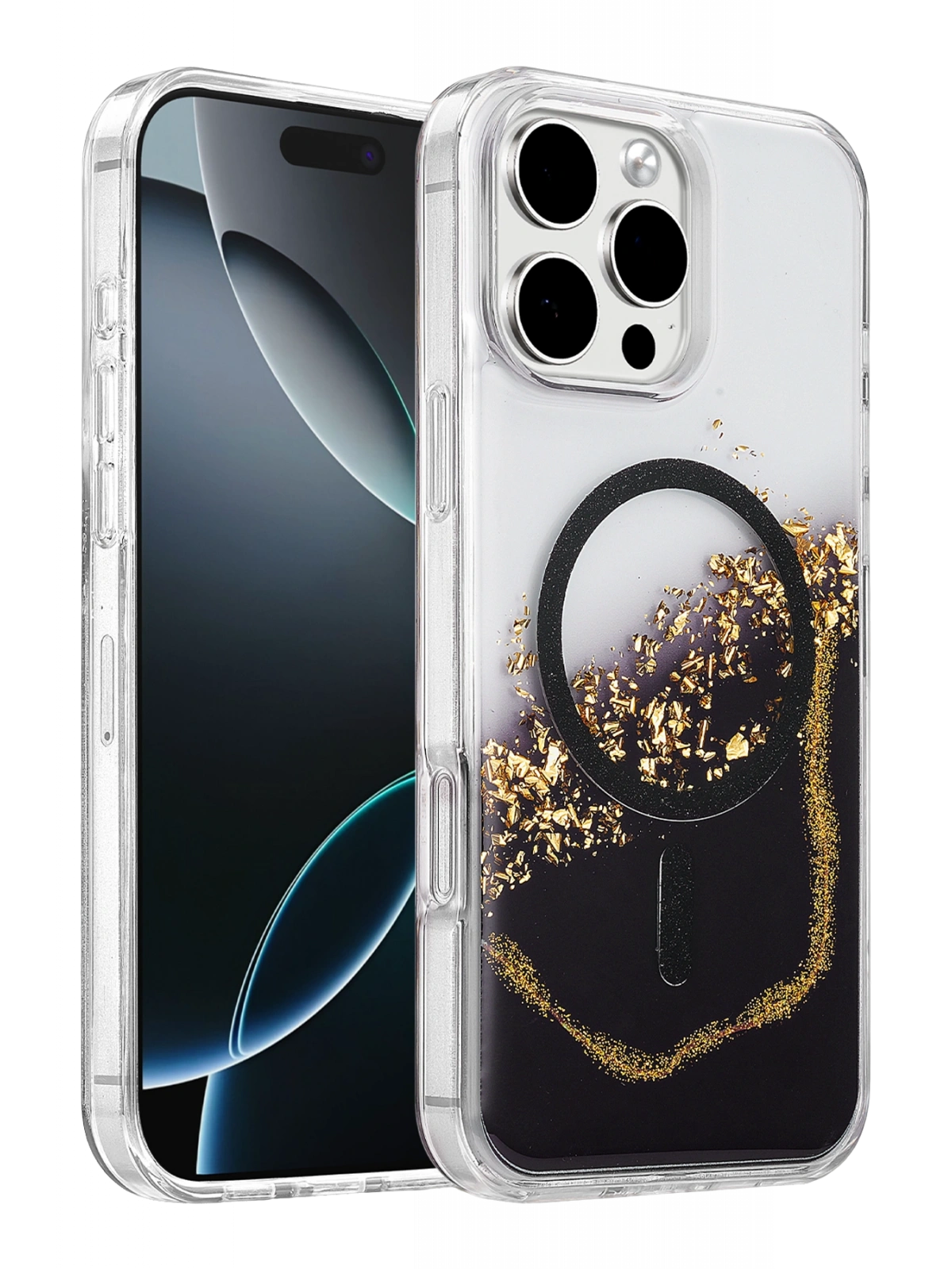 Onegif Apple iPhone 16 Pro Max Lotus Simli Magsafe Kapak - Siyah