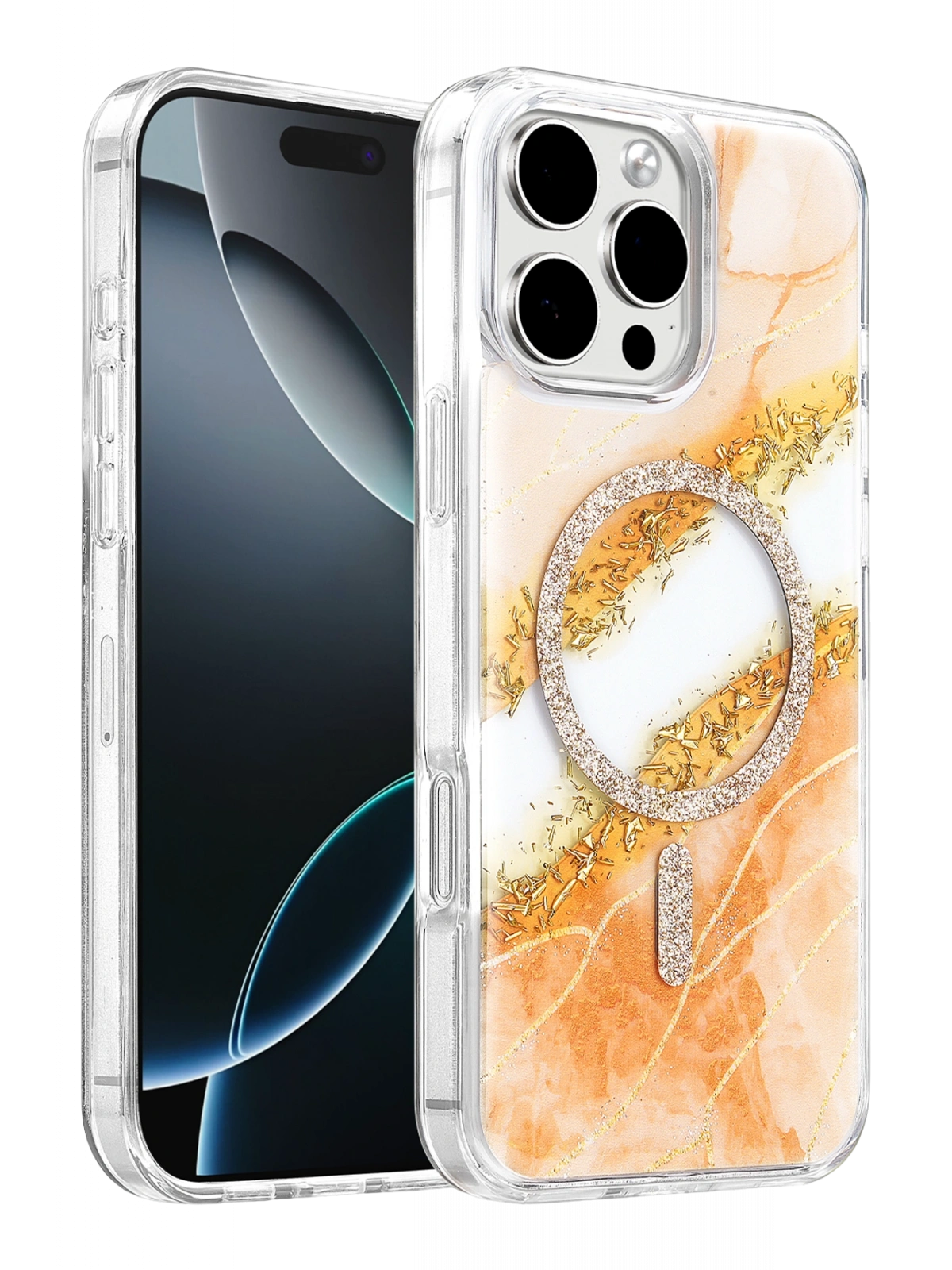 Onegif Apple iPhone 16 Pro Max Lotus Simli Magsafe Kapak - Turuncu