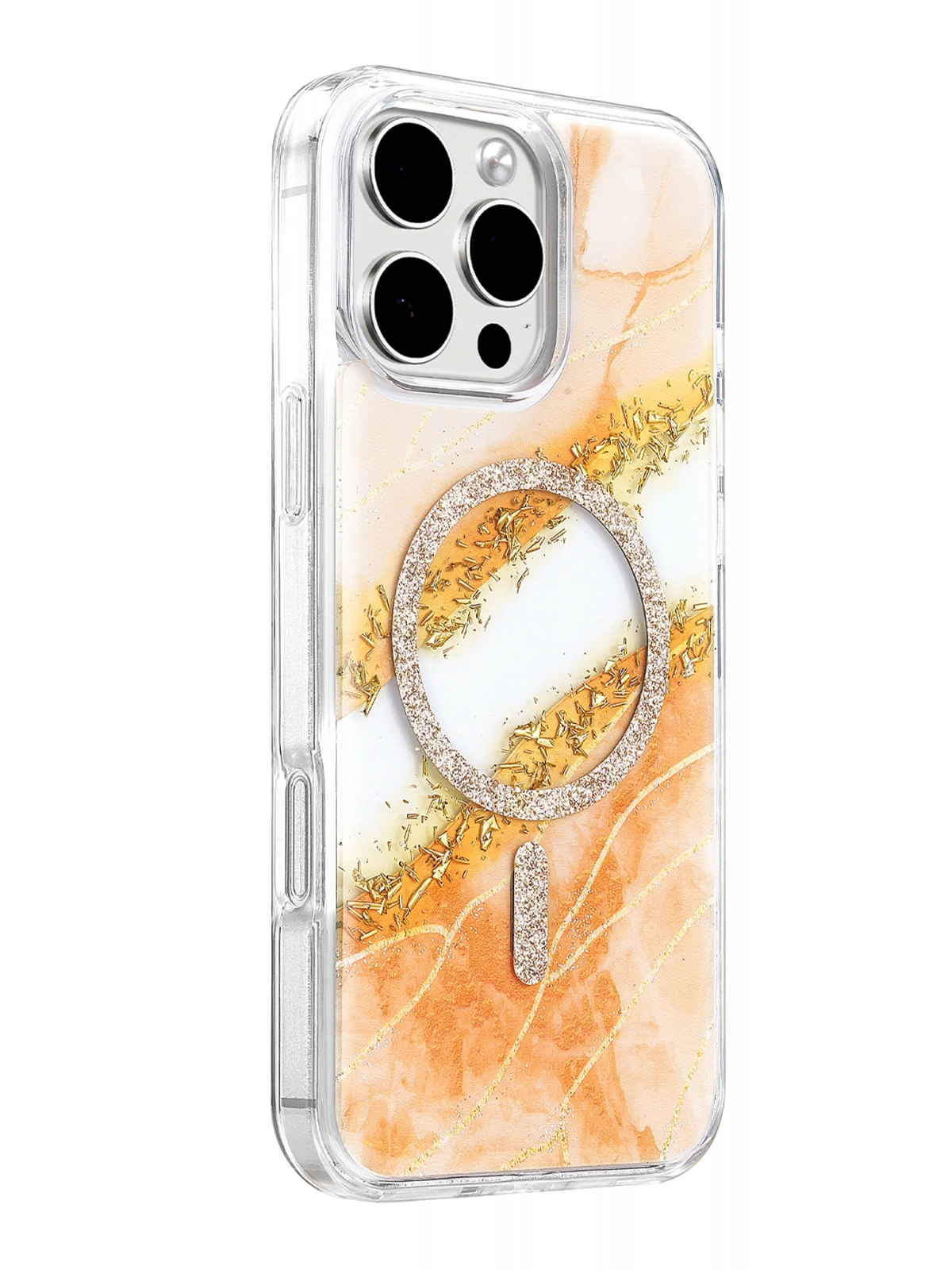 Onegif Apple iPhone 16 Pro Max Lotus Simli Magsafe Kapak - Turuncu