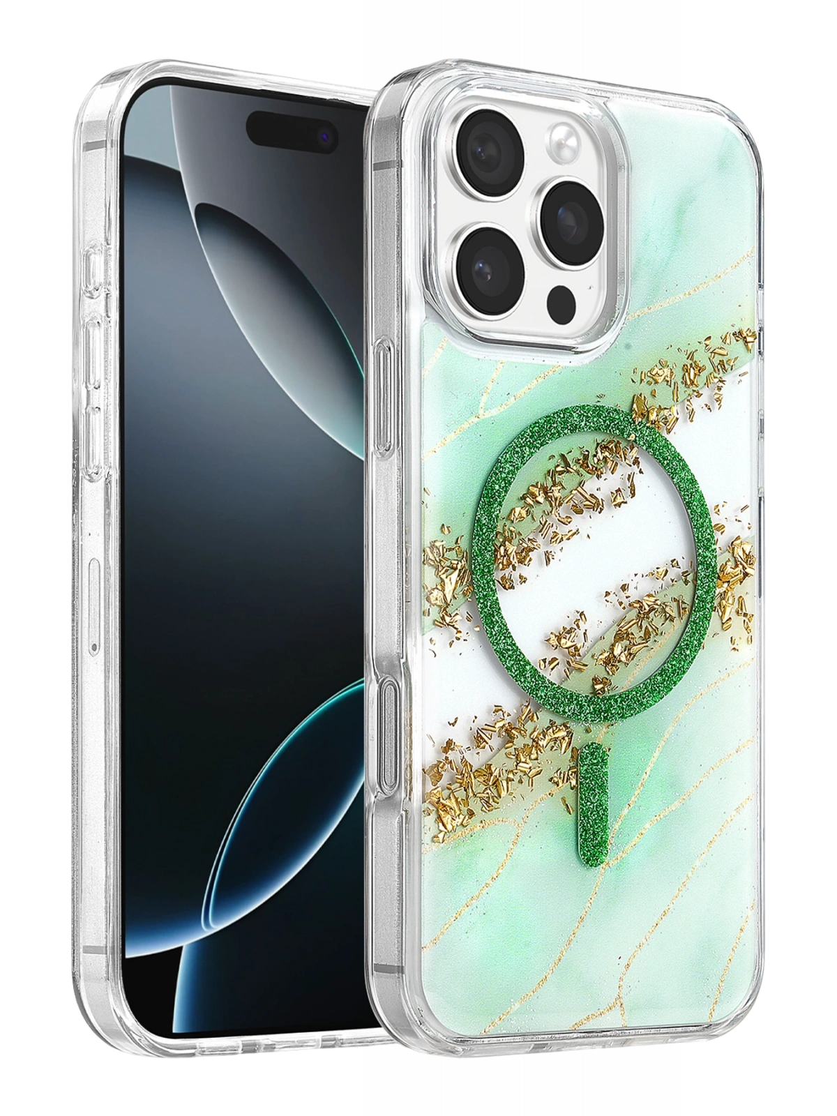 Onegif Apple iPhone 16 Pro Max Lotus Simli Magsafe Kapak - Yeşil