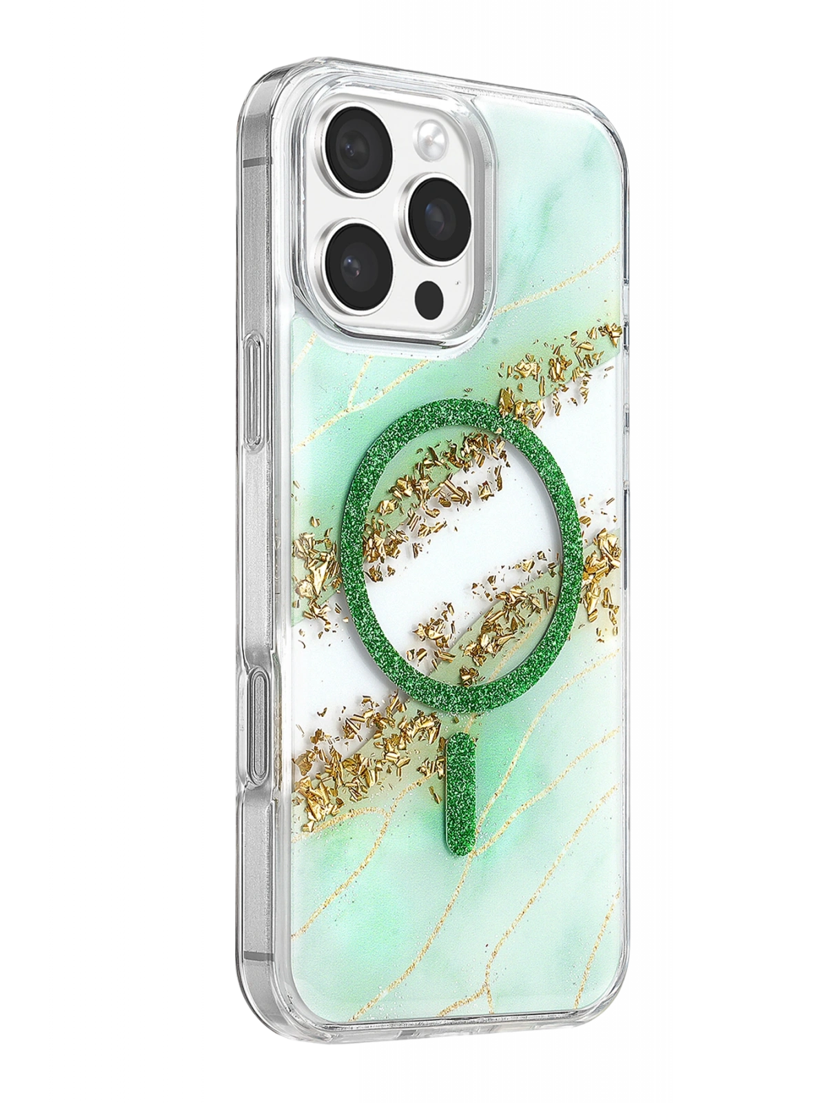 Onegif Apple iPhone 16 Pro Max Lotus Simli Magsafe Kapak - Yeşil