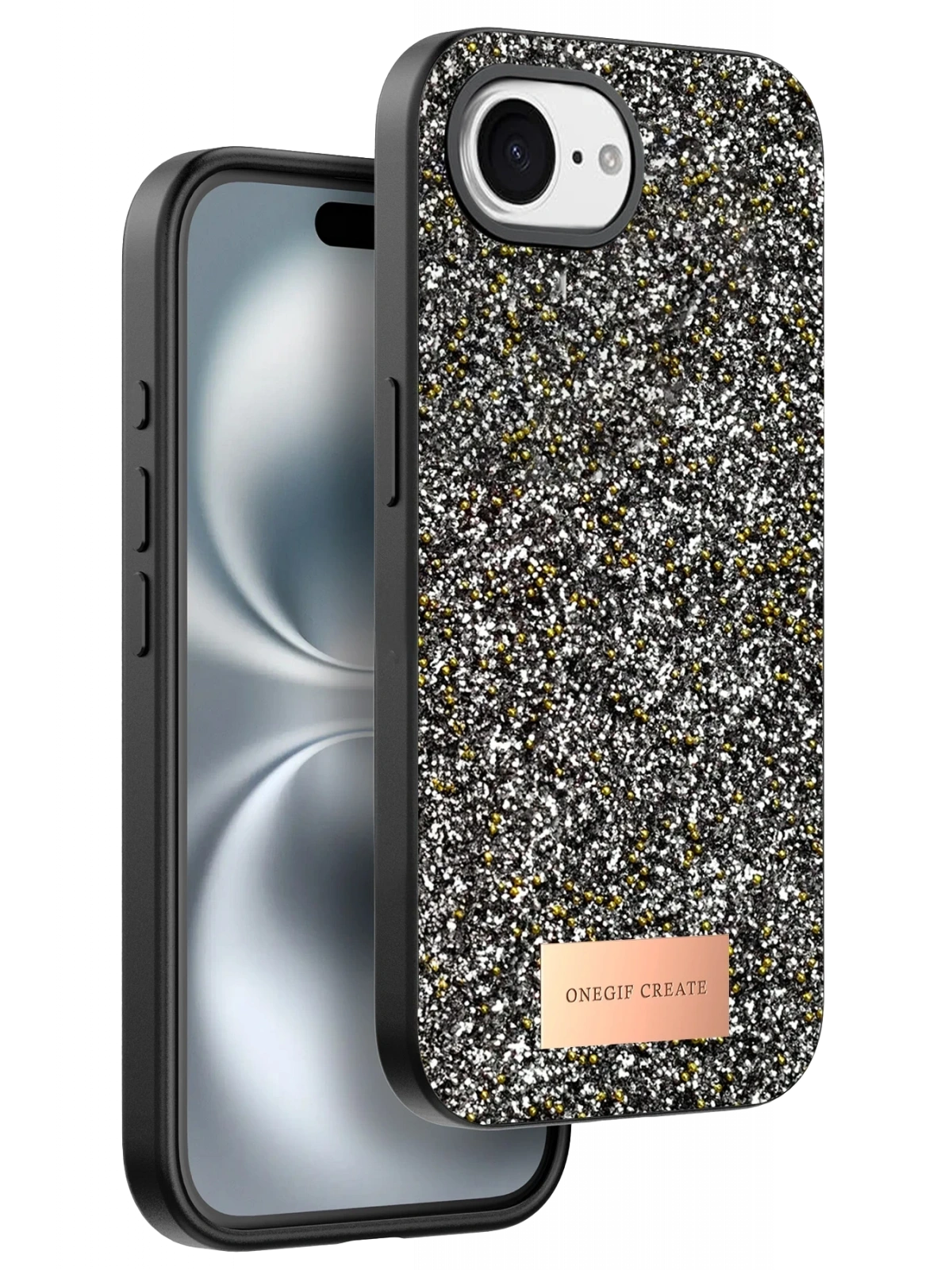 Onegif Apple iPhone 16E Bright Simli Kapak - Gümüş