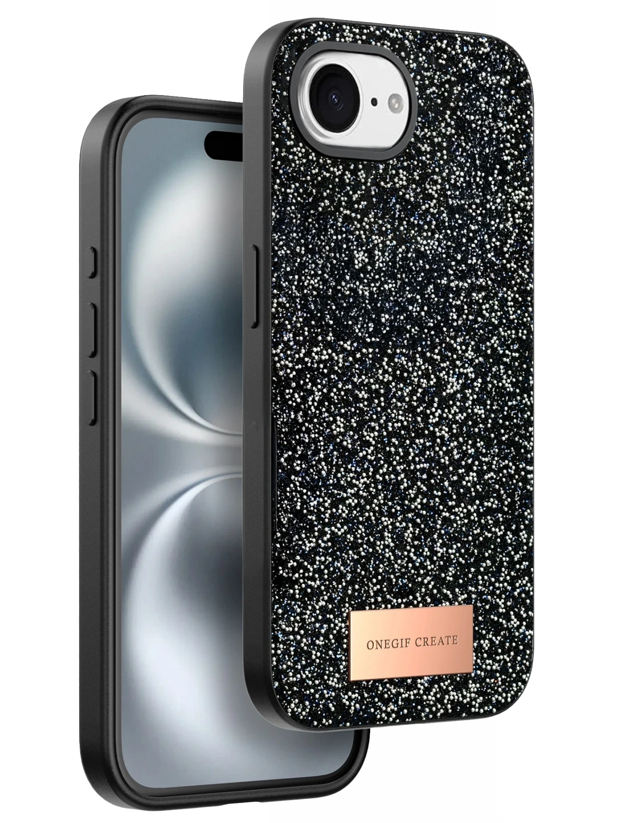 Onegif Apple iPhone 16E Bright Simli Kapak - Siyah