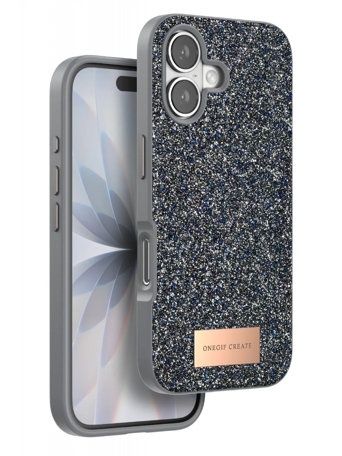 Onegif Apple iPhone 17 Bright Simli Kapak - Gümüş