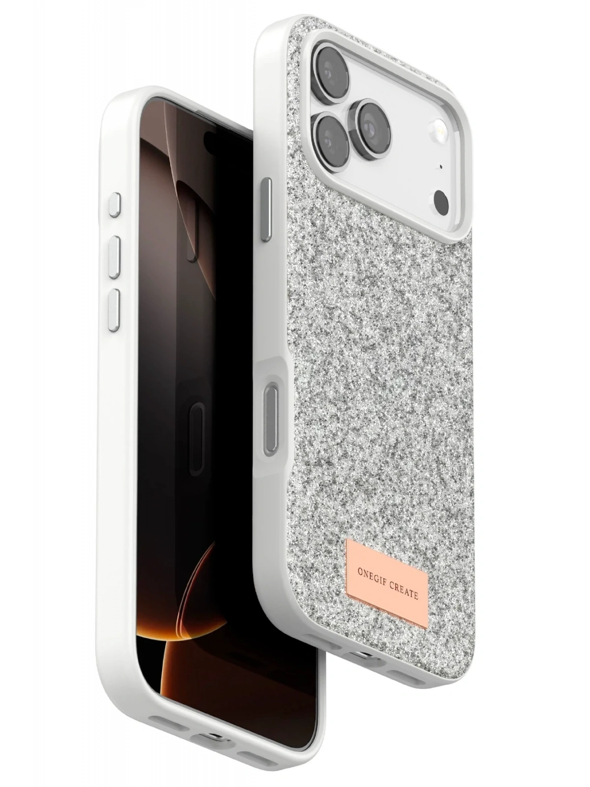 Onegif Apple iPhone 17 Pro Bright Simli Kapak - Beyaz