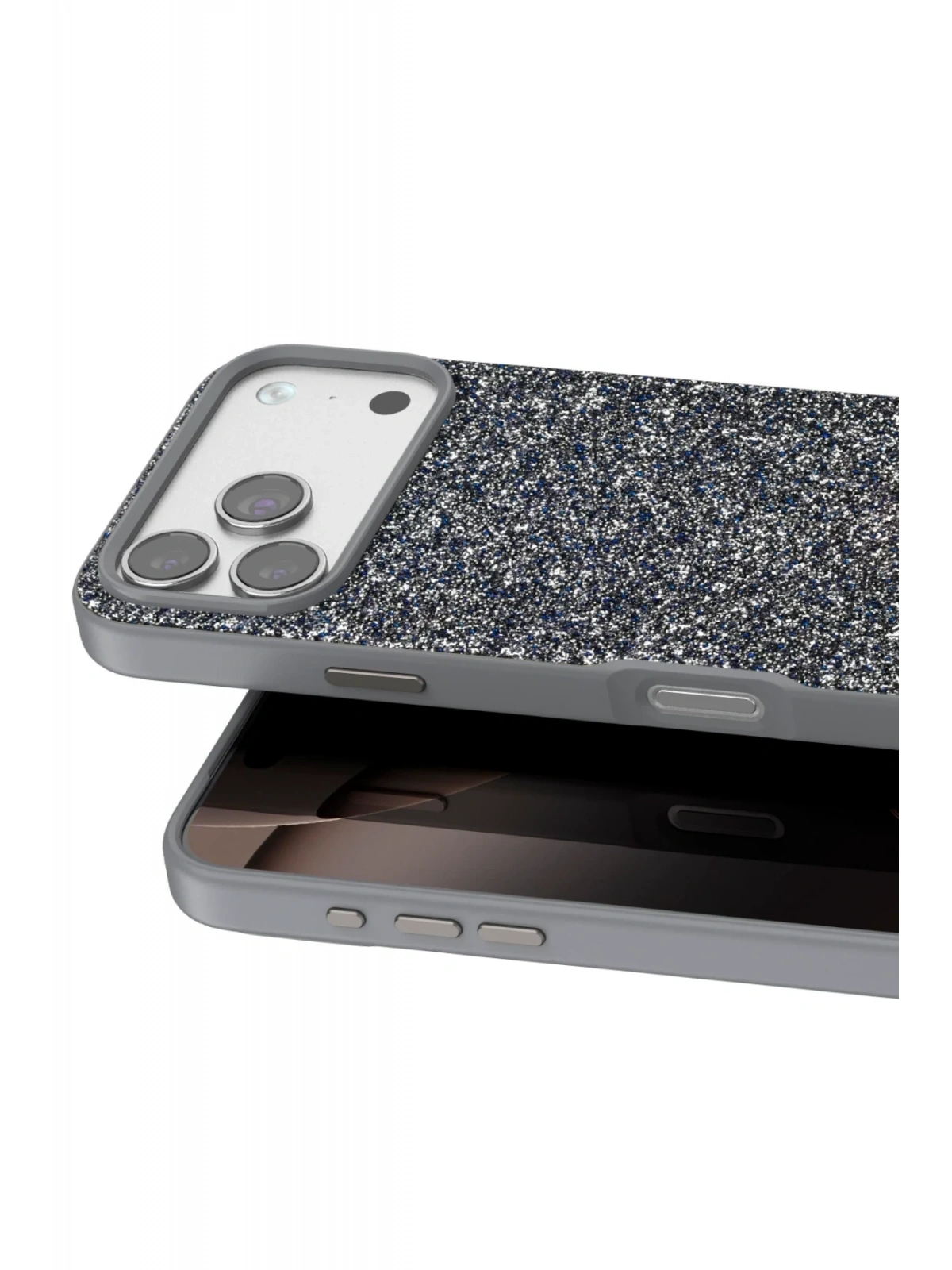 Onegif Apple iPhone 17 Pro Bright Simli Kapak - Gümüş