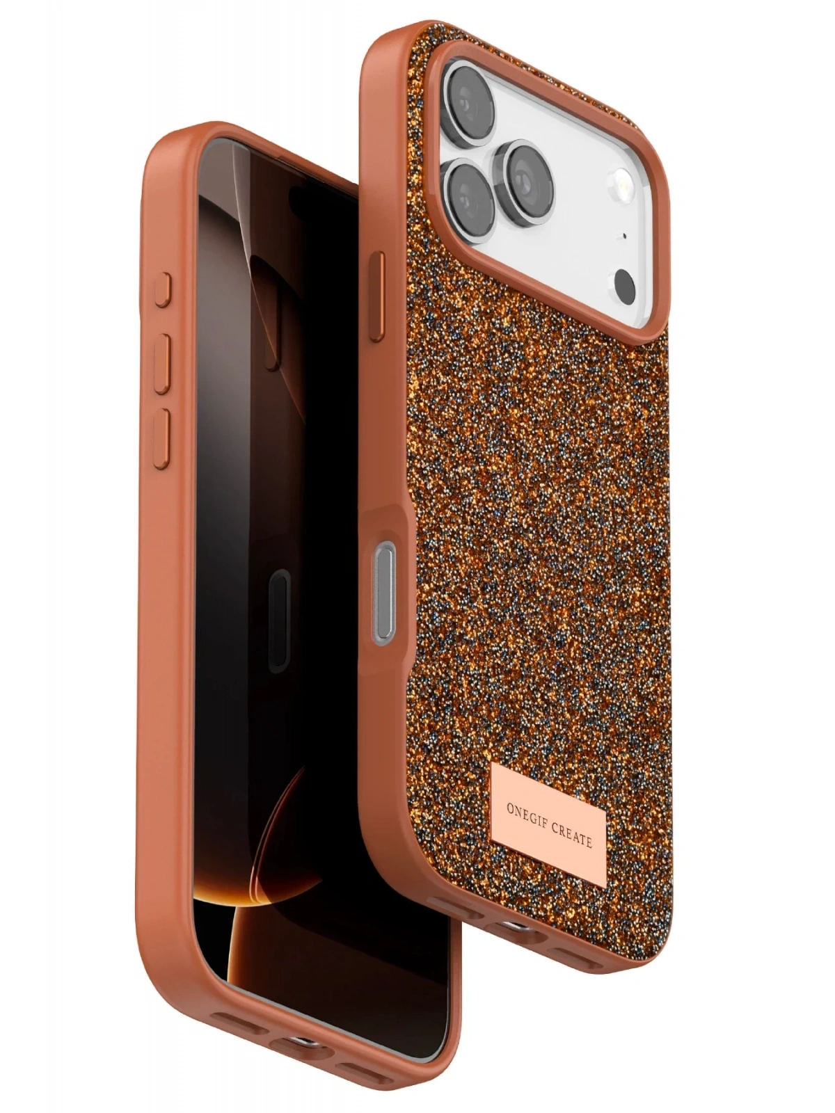 Onegif Apple iPhone 17 Pro Bright Simli Kapak - Turuncu