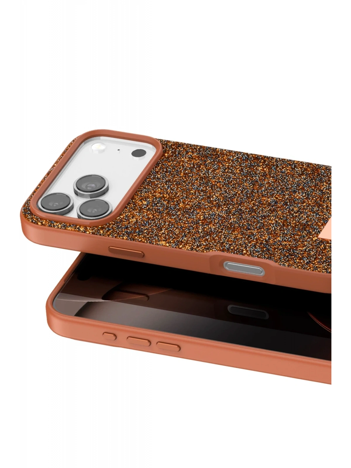 Onegif Apple iPhone 17 Pro Bright Simli Kapak - Turuncu