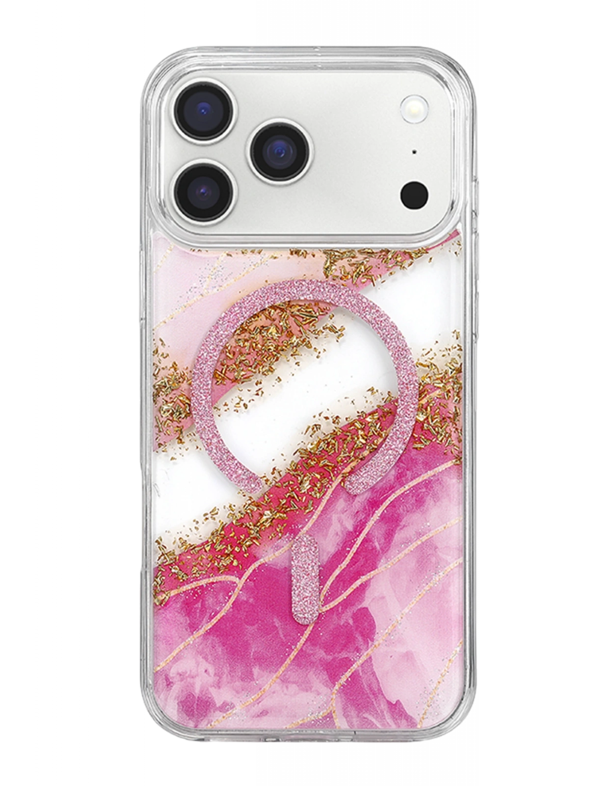 Onegif Apple iPhone 17 Pro Lotus Simli Magsafe Kapak - Pembe