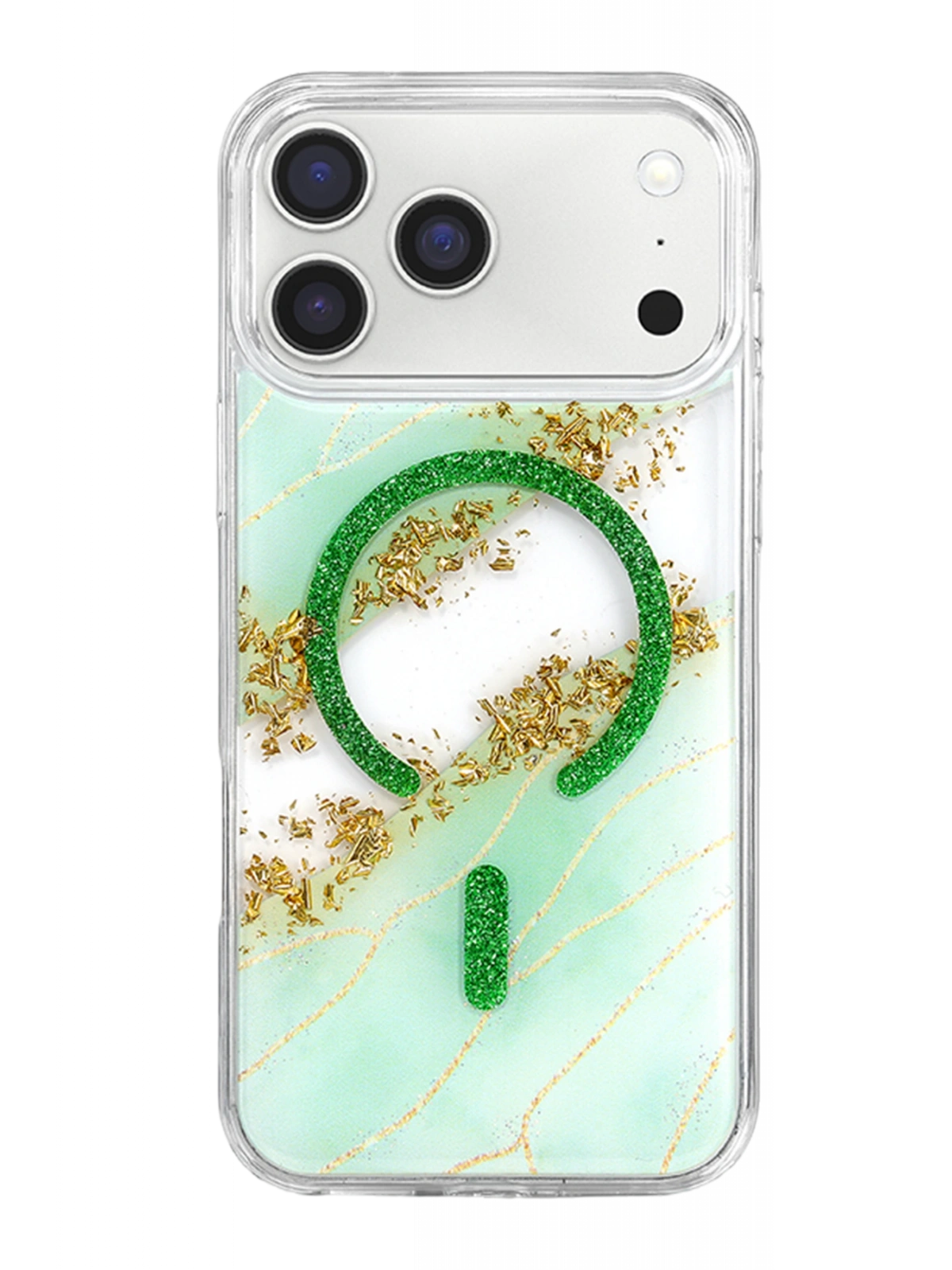 Onegif Apple iPhone 17 Pro Lotus Simli Magsafe Kapak - Yeşil