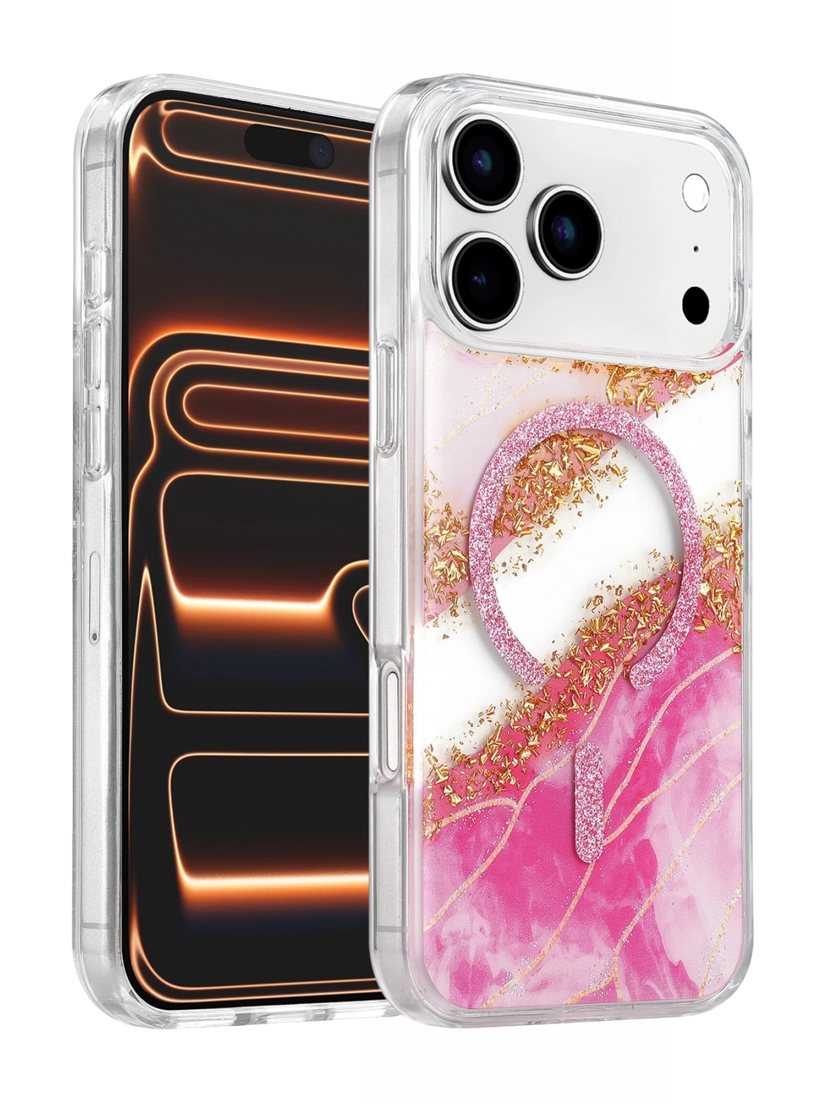 Onegif Apple iPhone 17 Pro Max Lotus Simli Magsafe Kapak - Pembe