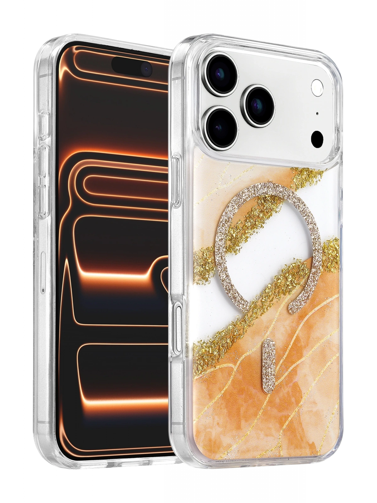 Onegif Apple iPhone 17 Pro Max Lotus Simli Magsafe Kapak - Turuncu
