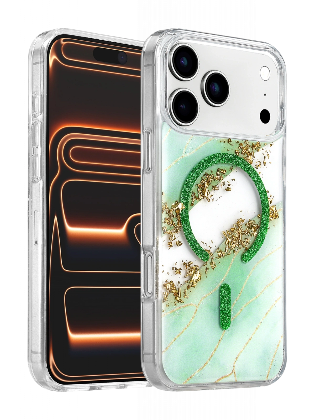 Onegif Apple iPhone 17 Pro Max Lotus Simli Magsafe Kapak - Yeşil