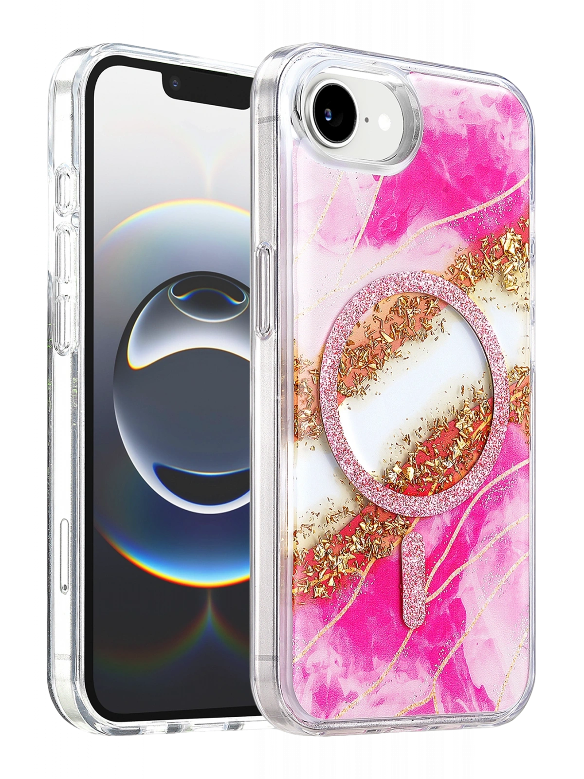 Onegif Apple iPhone 17E Lotus Simli Magsafe Kapak - Pembe