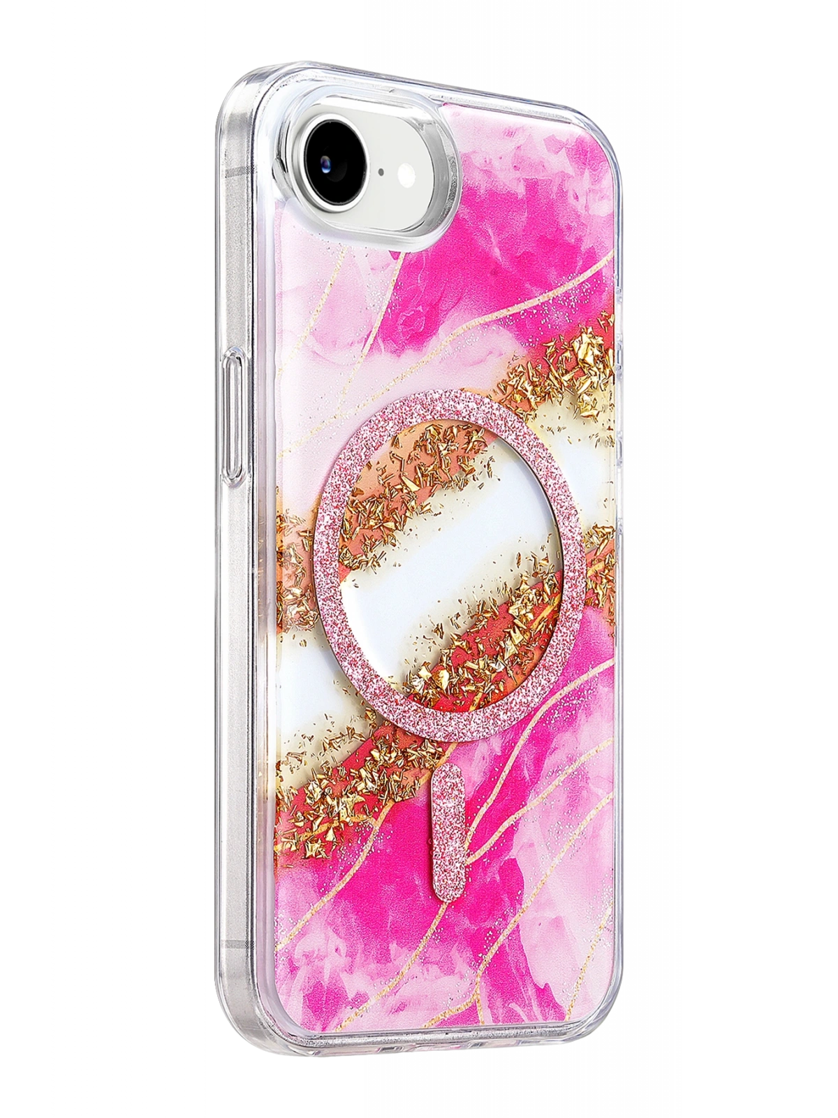 Onegif Apple iPhone 17E Lotus Simli Magsafe Kapak - Pembe
