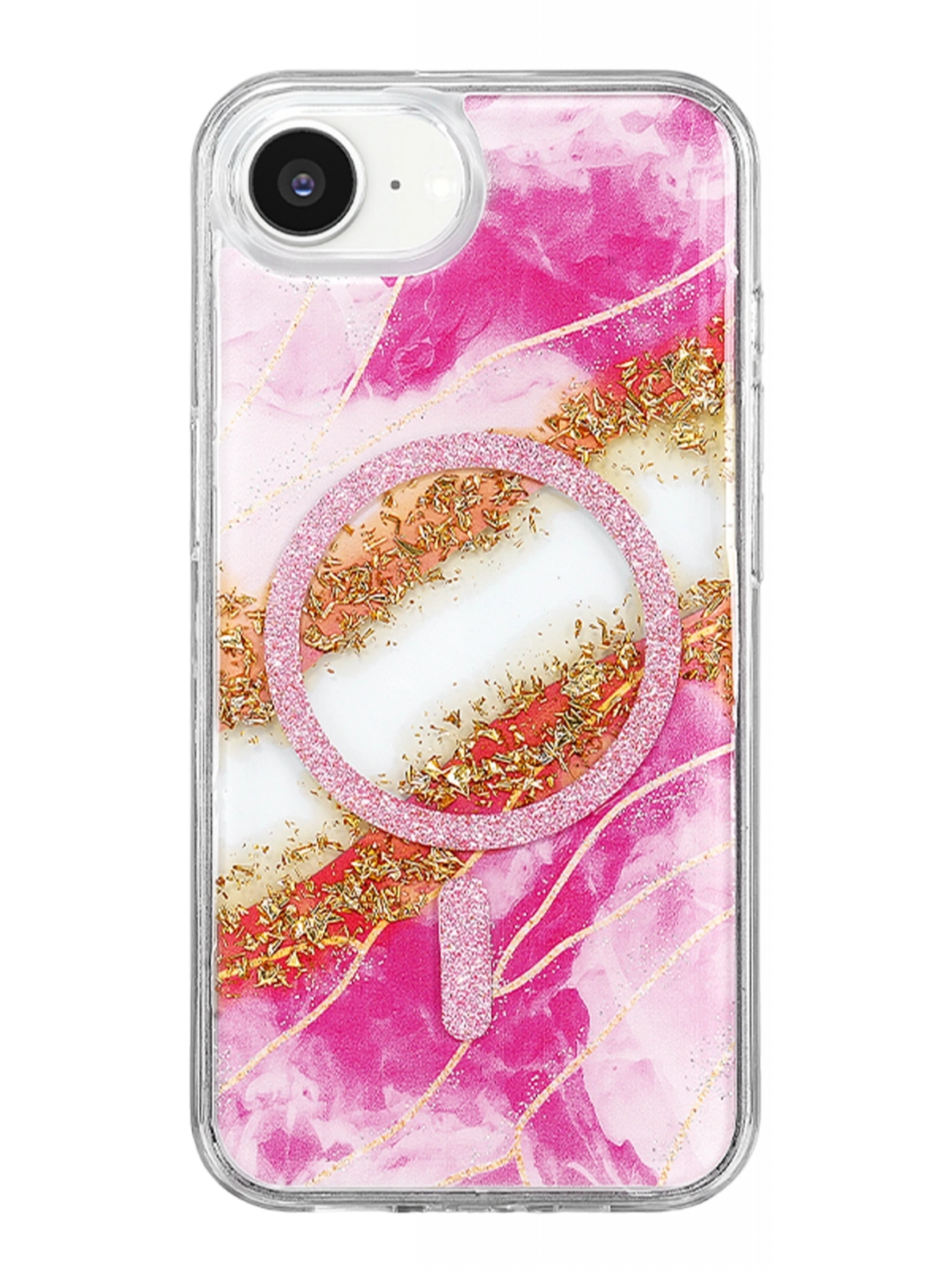 Onegif Apple iPhone 17E Lotus Simli Magsafe Kapak - Pembe
