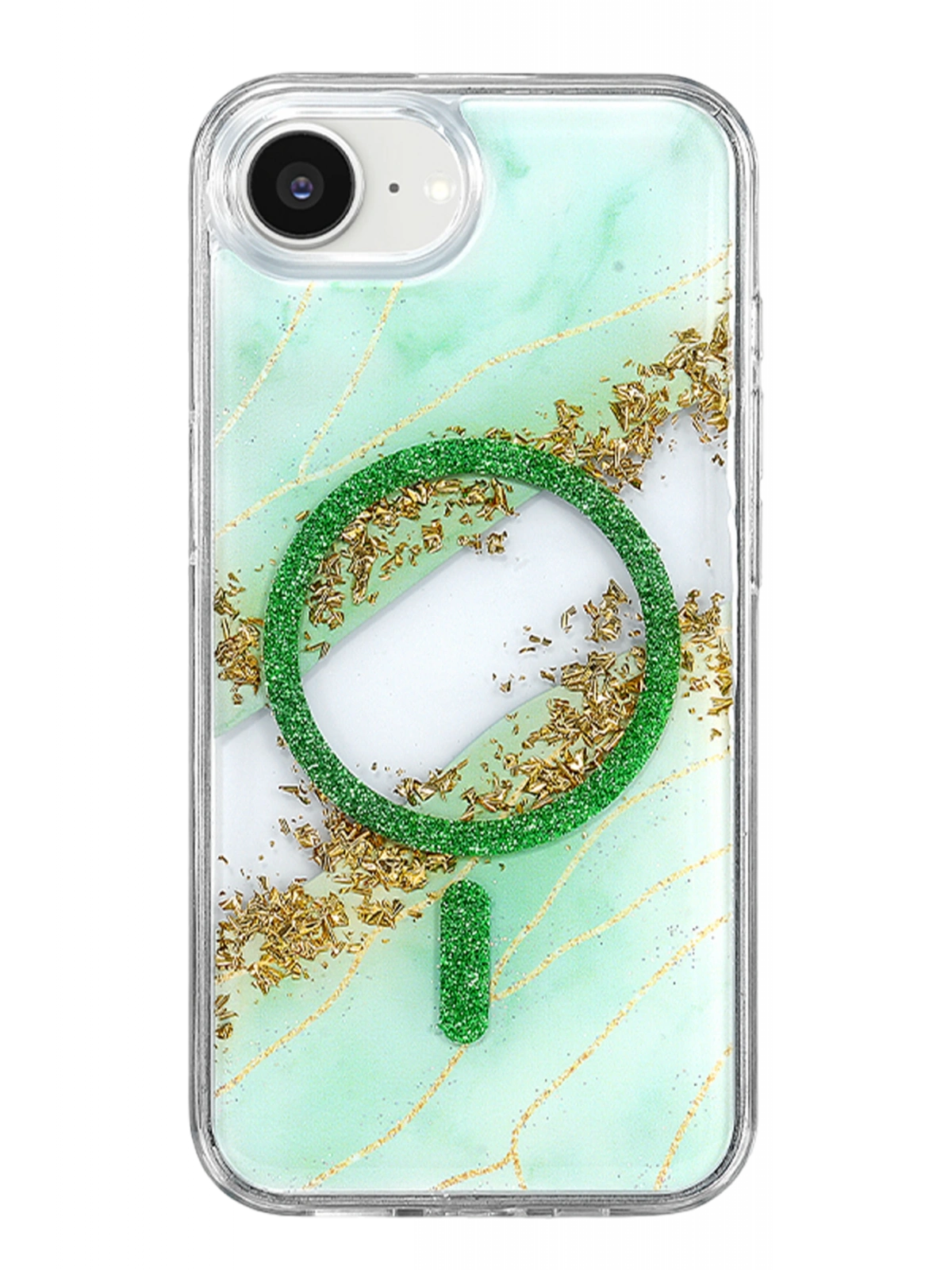 Onegif Apple iPhone 17E Lotus Simli Magsafe Kapak - Yeşil