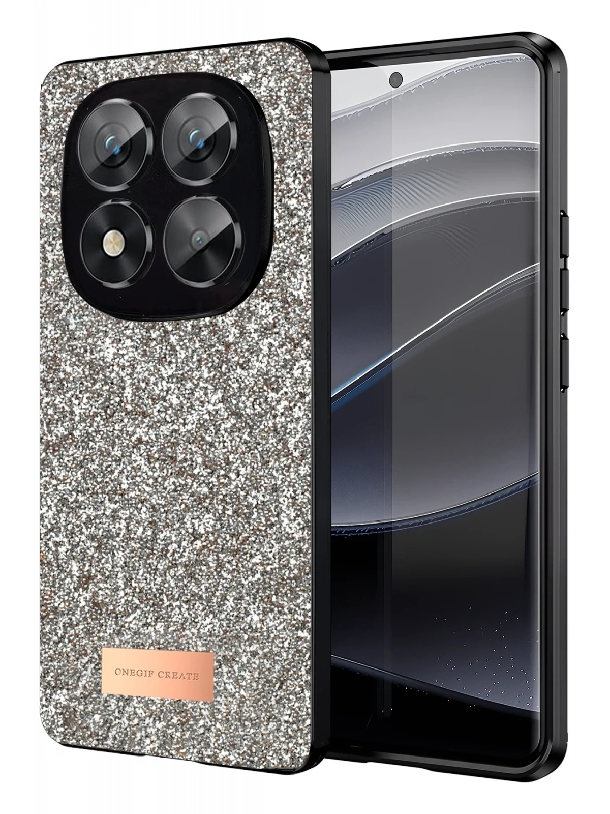 Onegif Xiaomi Redmi Note 14 Pro 5G Bright Simli Kapak - Gold