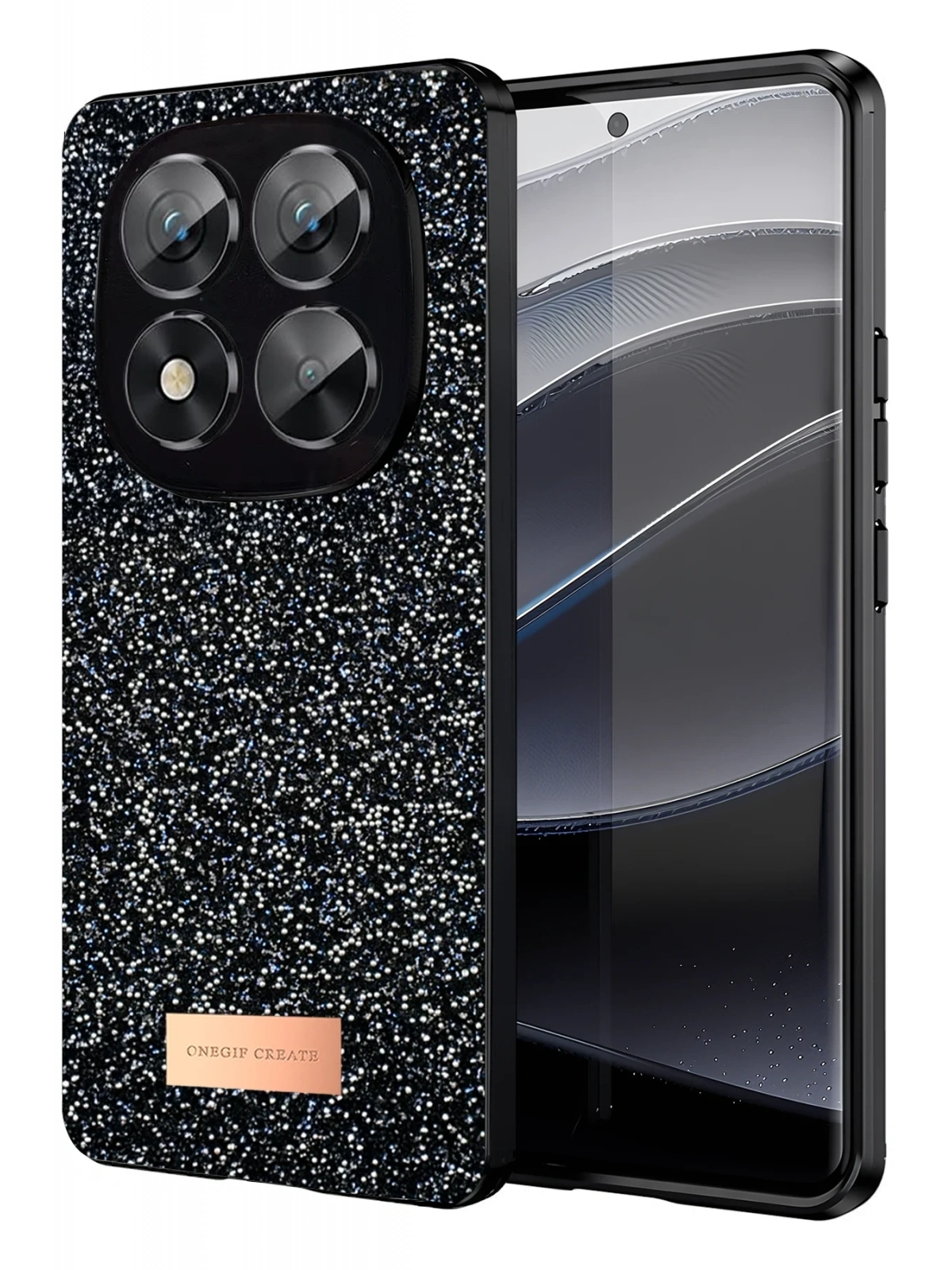 Onegif Xiaomi Redmi Note 14 Pro 5G Bright Simli Kapak - Siyah