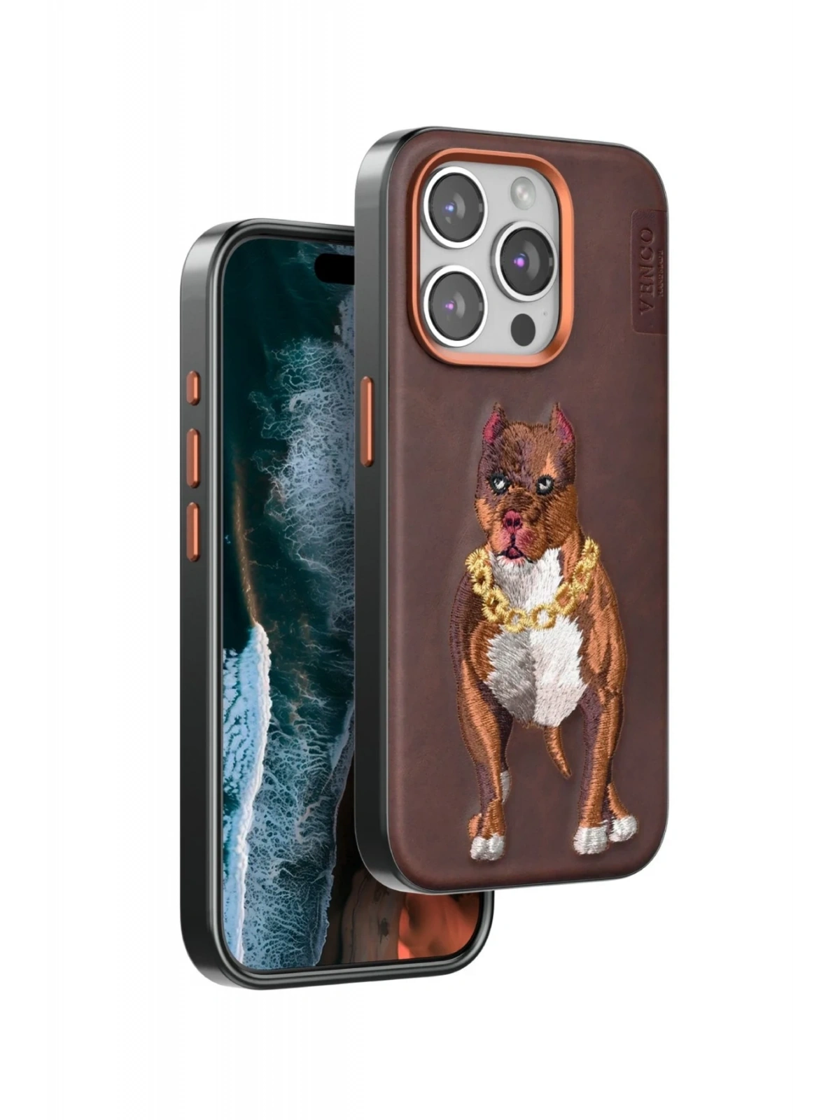 Venco Apple iPhone 14 Pro Max Perma Desenli Kapak - Kahverengi