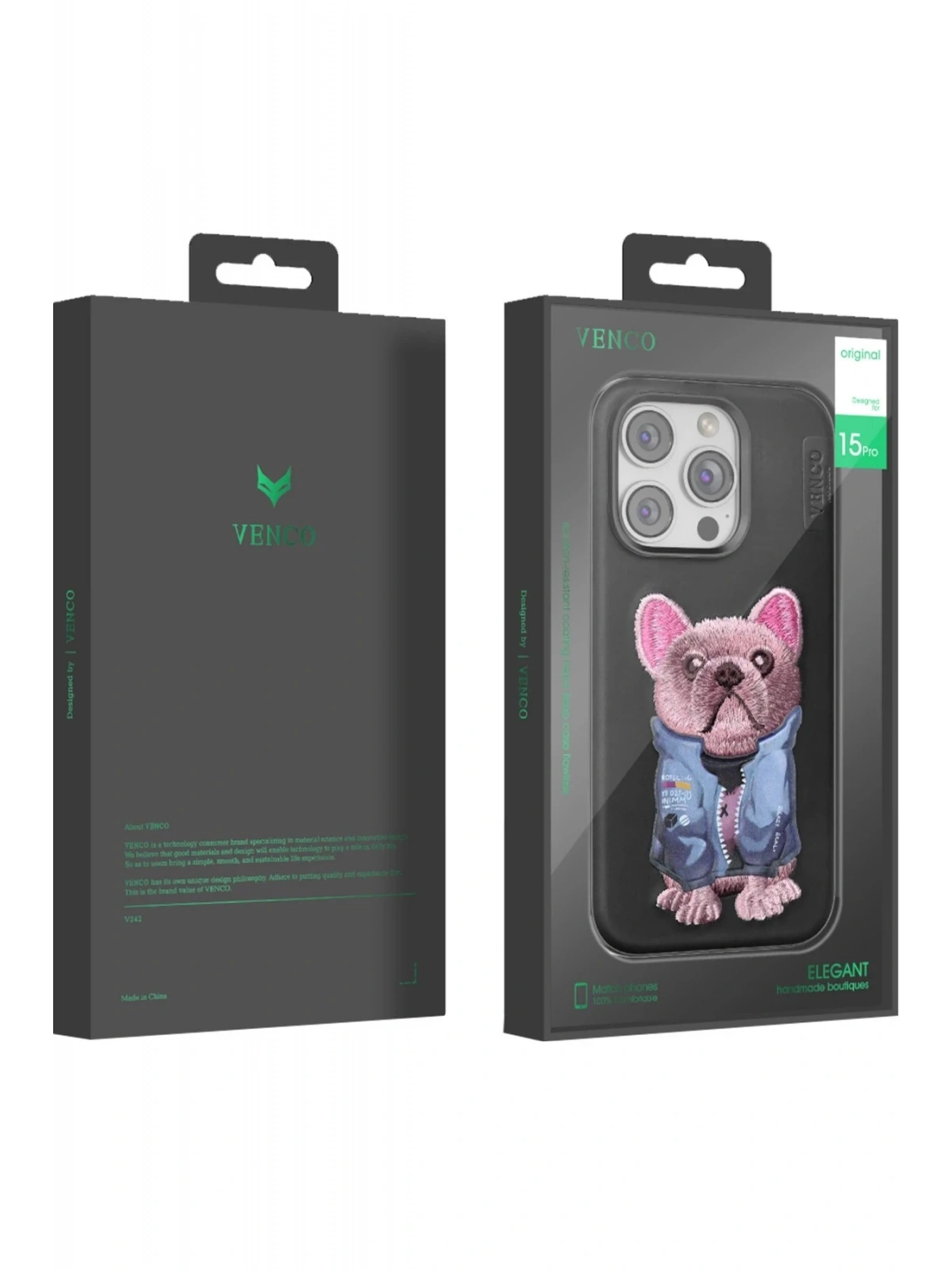 Venco Apple iPhone 15 Pro Cute Desenli Kapak - Siyah