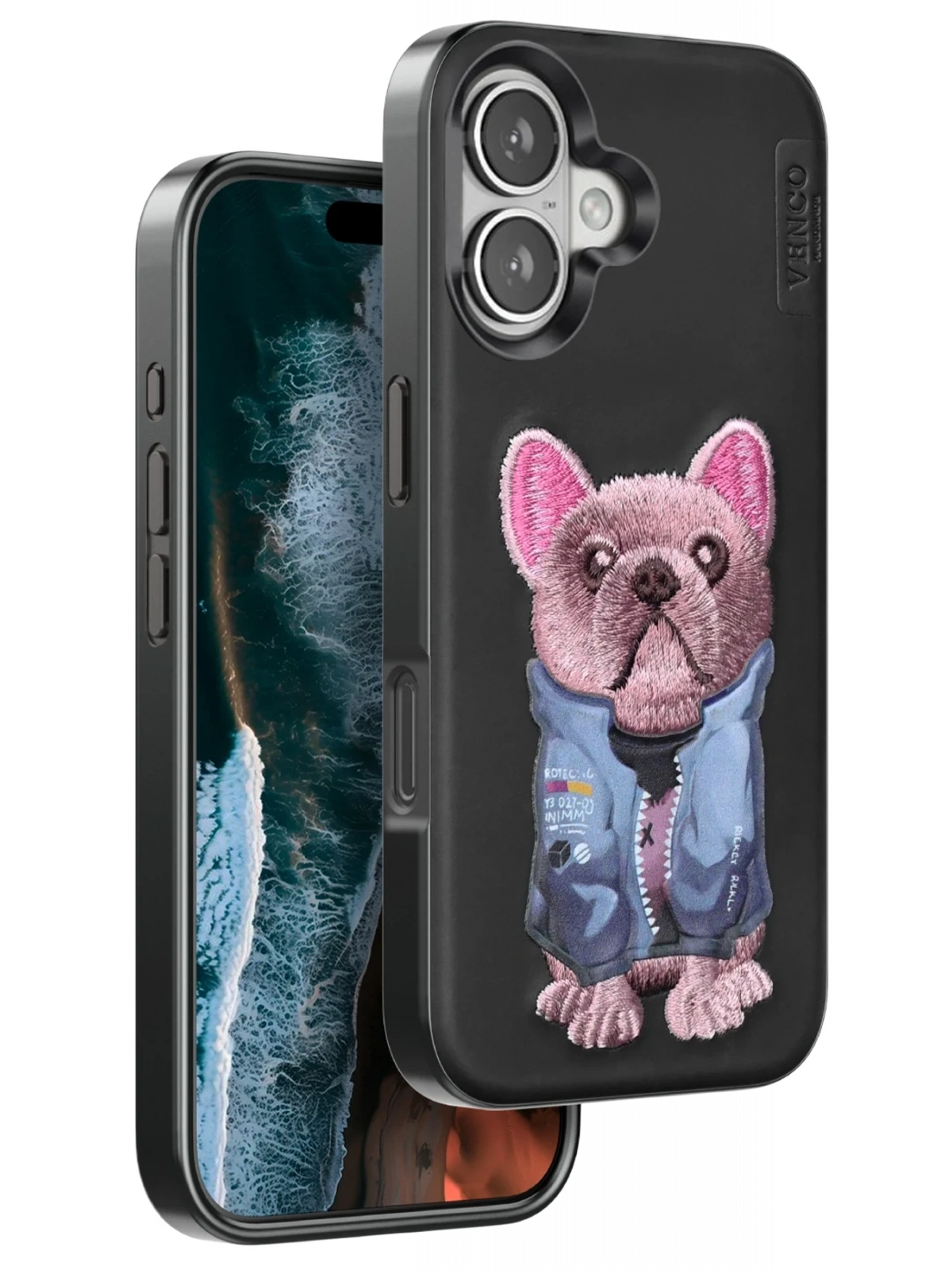 Venco Apple iPhone 16 Cute Desenli Kapak - Siyah