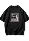 Neden Bana Bakıyorsun? Komik Kedi Grafik Tişört - Dijital Baskılı Siyah Bol Kesim Streetwear Tişört, Erkekler için Dört Mevsim Günlük Gömlek - Siyah