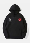 10 Kasıma Özel Üç İplik Kapüşonlu Baskılı SweatShirt - Siyah