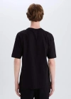 %100 Pamuk Oversize Geniş Kalıp Bisiklet Yaka Basic Düz Kısa Kollu Tişört Siyah