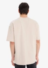 %100 Pamuk Oversize Geniş Kalıp Bisiklet Yaka Basic Düz Kısa Kollu Tişört Bej