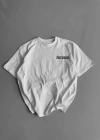 20/1 Penye Compack Baskılı Oversize Bisiklet Yaka Kısa Kol Yazlık T-shirt - Beyaz