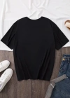 20/1 Penye Compack Baskılı Oversize Bisiklet Yaka Kısa Kol Yazlık T-shirt - Siyah