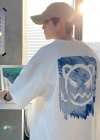 20/1 Penye Compack Bisiklet Yaka Kore tarzı sevimli ayı baskı Kısa Kol Erkek t-shirt - Beyaz