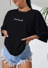 20/1 Penye Compack Classical Baskılı Siyah Oversize Tişort - Siyah
