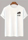 20/1 Penye Compack Palmiye Baskılı Oversize Bisiklet Yaka Kısa Kol T-shirt - Beyaz