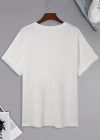 20/1 Penye Compack Palmiye Ön Baskılı Oversize Bisiklet Yaka Kısa Kol Yazlık T-shirt - Beyaz