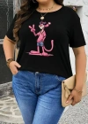 20/1 Penye Compack Pembe Panter Baskılı Oversize Bisiklet Yaka Kısa Kol Yazlık T-shirt - Beyaz