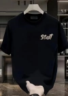 20/1 Penye Compack Start All Over Baskılı Oversize Bisiklet Yaka Kısa Kol T-shirt - Siyah