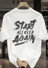20/1 Penye Compack Start All Over Baskılı Oversize Bisiklet Yaka Kısa Kol Yazlık T-shirt - Beyaz