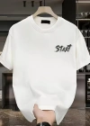20/1 Penye Compack Start All Over Baskılı Oversize Bisiklet Yaka Kısa Kol Yazlık T-shirt - Beyaz