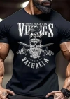 20/1 Penye Compack Vikings Valhalla Baskılı Oversize Bisiklet Yaka T-shirt - Siyah
