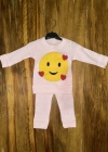 3-12 aylık emoji detalı takım pembe