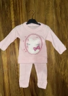 3-12 aylık kedi desen işlemeli takım pembe