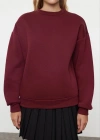 3 iplik şardonlu bisiklet yaka sweatshirt bordo