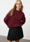 3 iplik şardonlu bisiklet yaka sweatshirt bordo