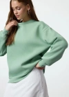 3 iplik şardonlu bisiklet yaka sweatshirt mint