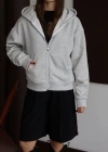 3 iplik şardonlu kapşonlu hoodie frm gri p510437